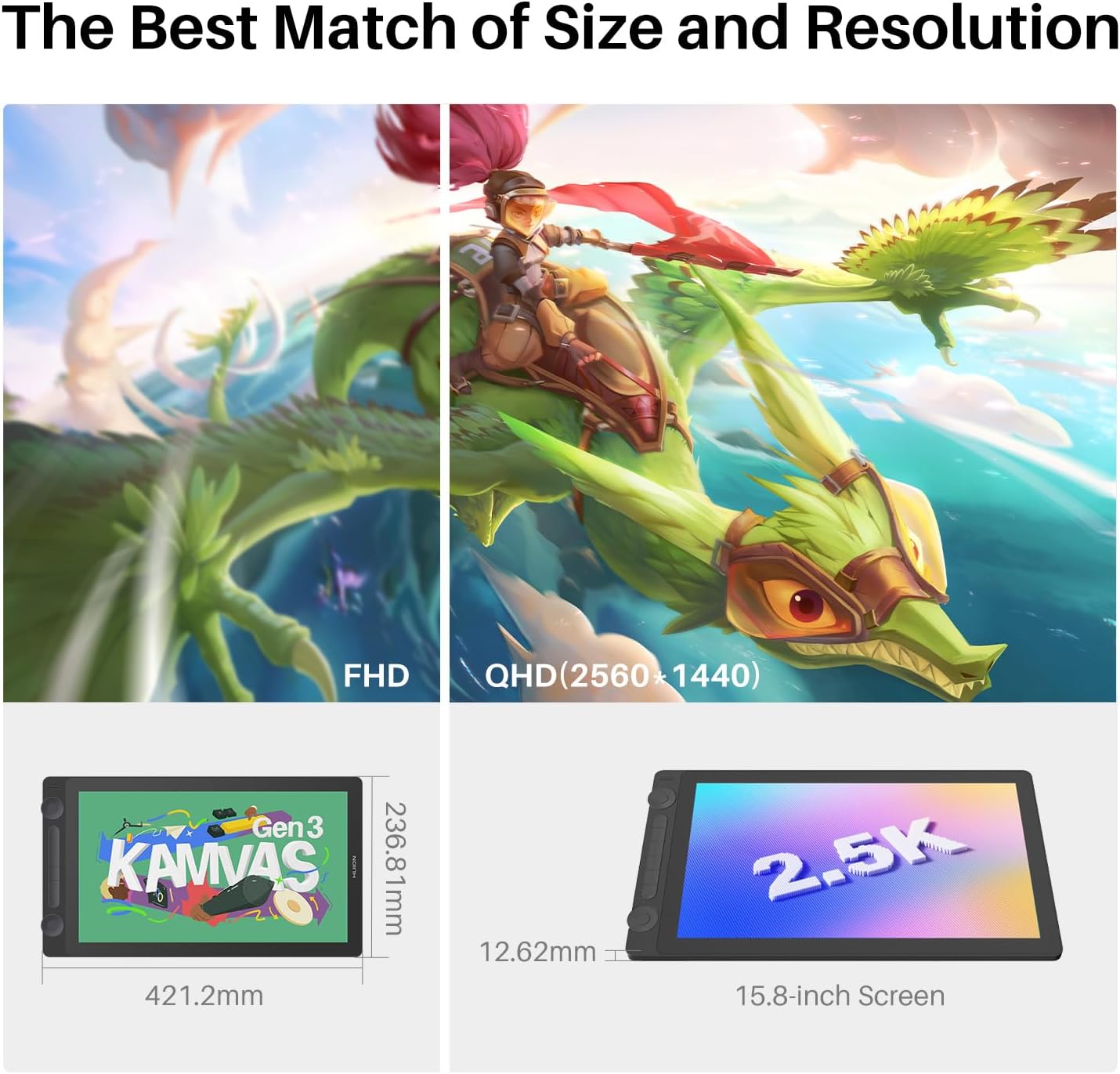 HUION KAMVAS 16 (Gen 3) Drawing Tablet with Screen, 15.8 inch 2.5K QHD Art Tablet with Full Laminated Anti-Sparkle Glass