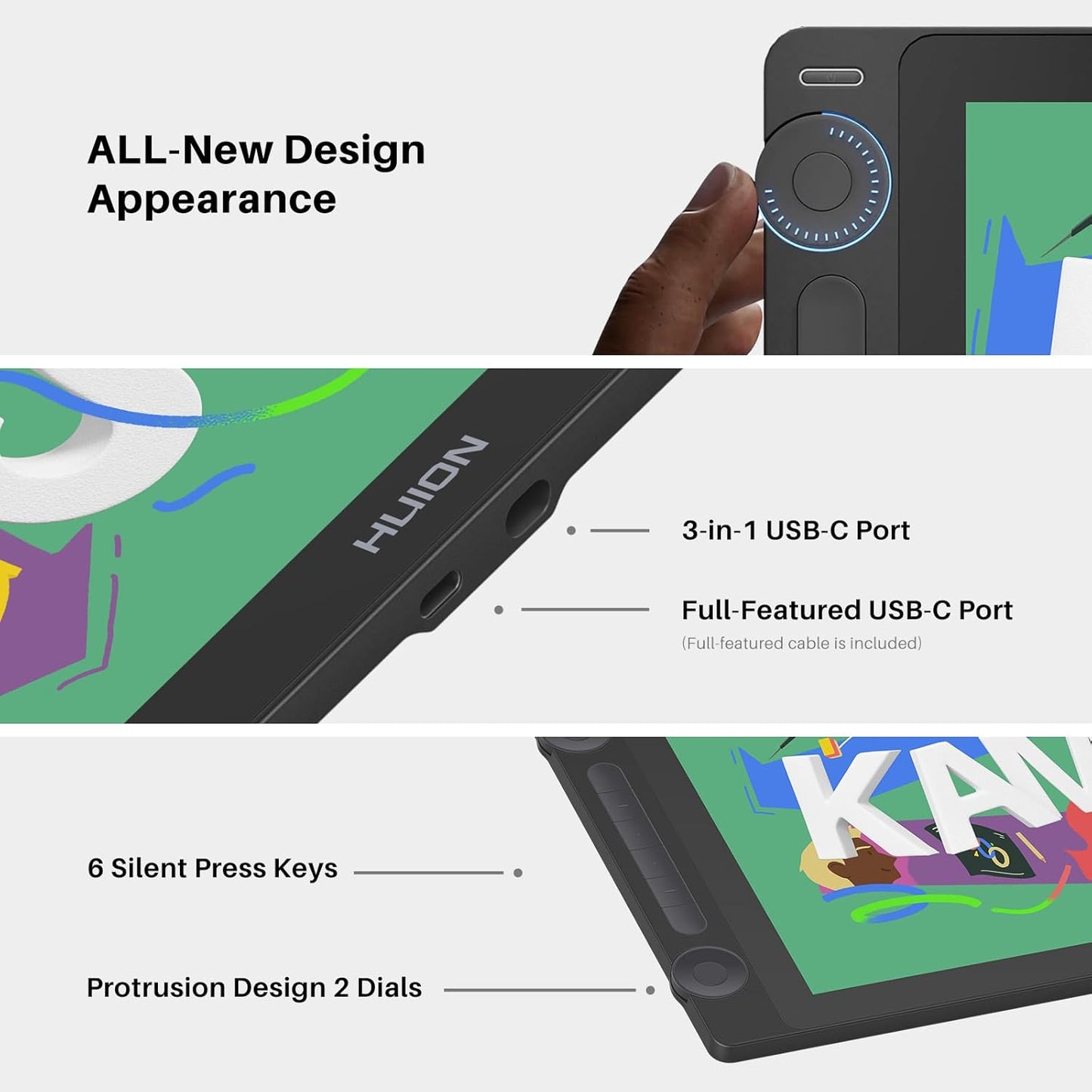 HUION KAMVAS 16 (Gen 3) Drawing Tablet with Screen, 15.8 inch 2.5K QHD Art Tablet with Full Laminated Anti-Sparkle Glass