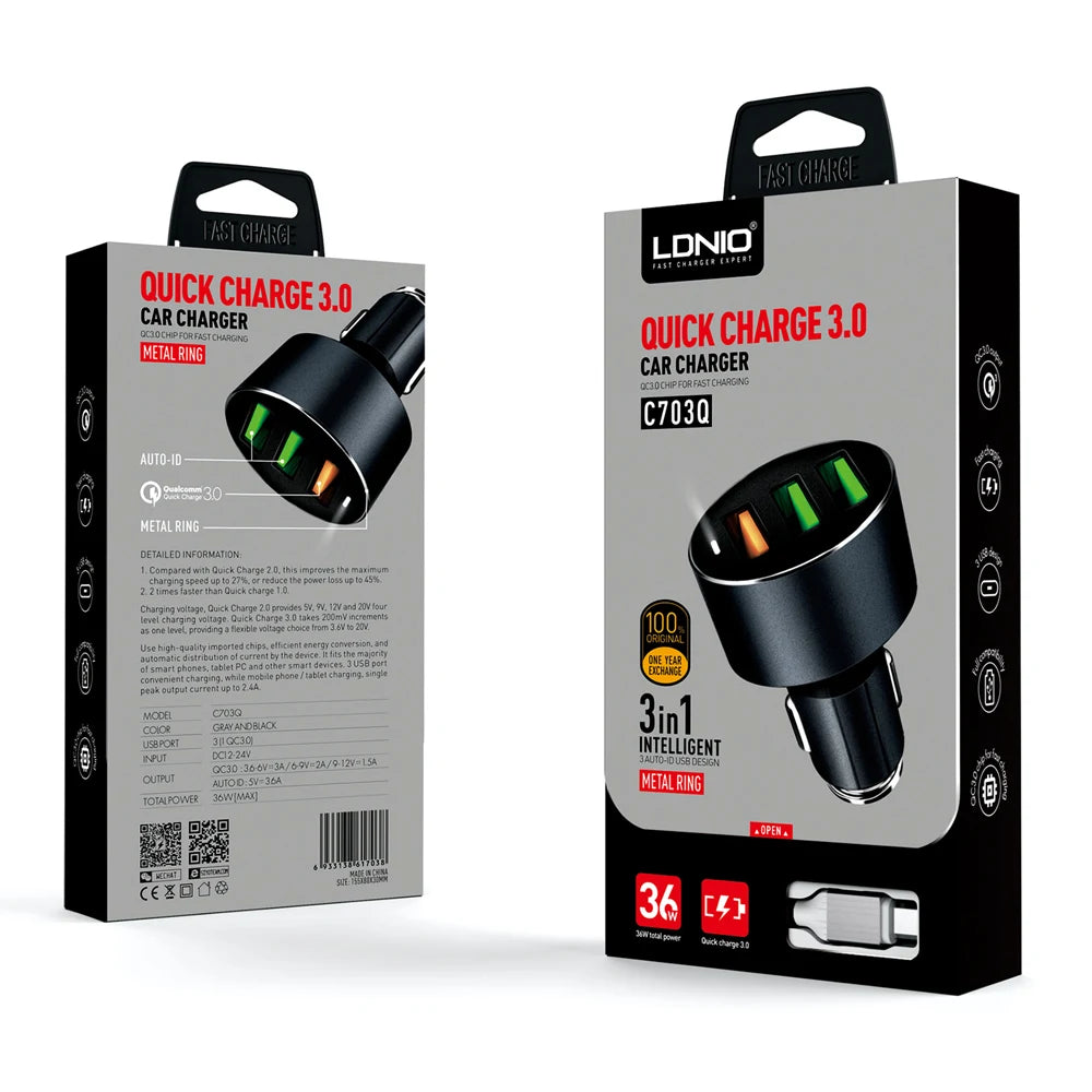 LDNIO C703Q 3 USB Ports Car Charger