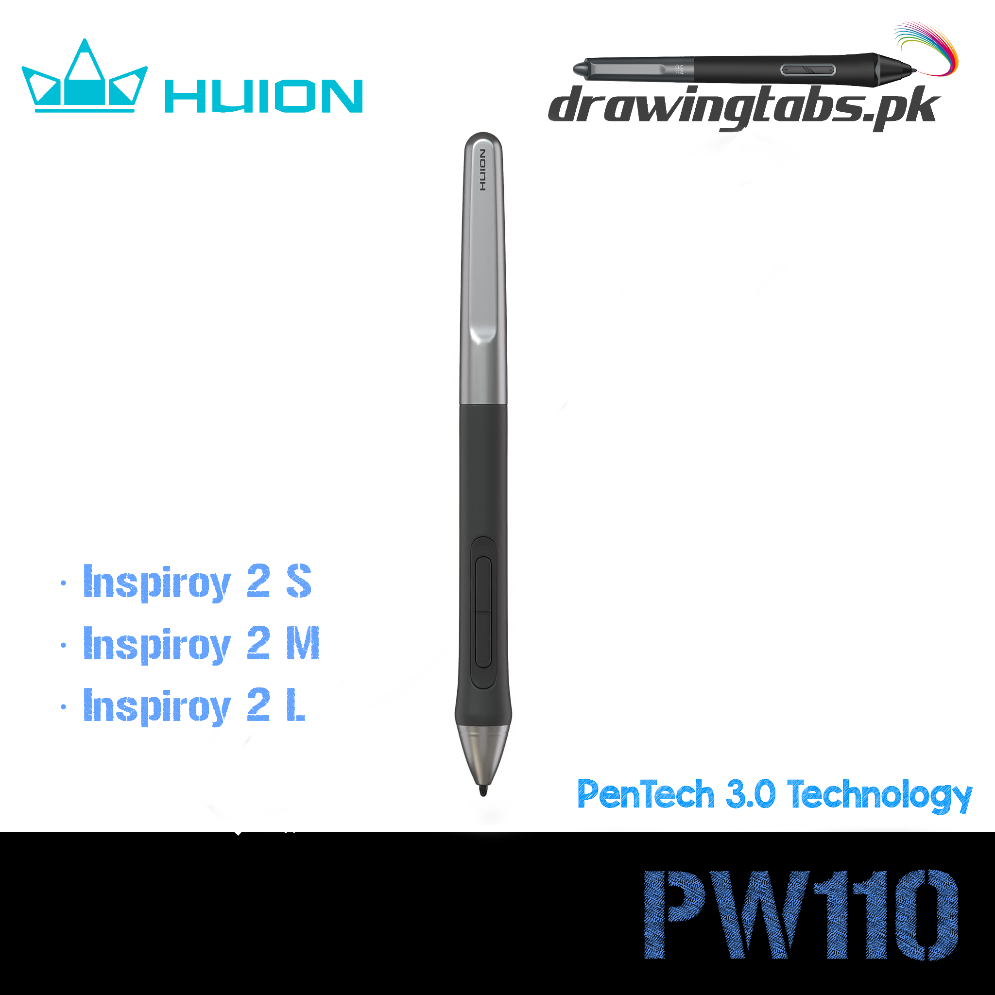 HUION Penna Digitale PW110 PenTech 3.0 - Senza Batteria Per Tavolette Inspiroy 2 S/M/L - 8192 Livelli Pressione