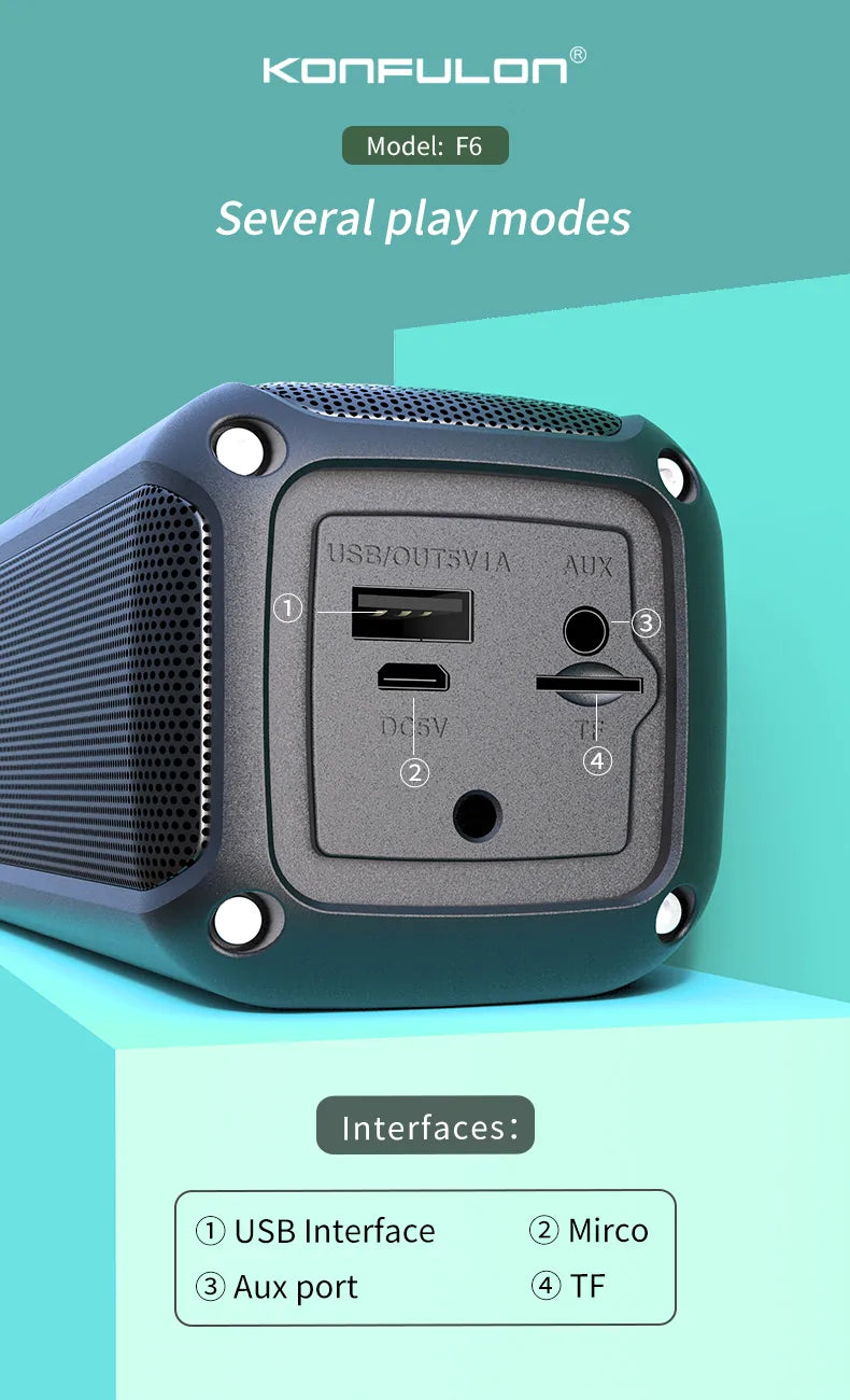Konfulon F6 Outdoor Waterproof Bluetooth Speaker Wireless Portable Bluetooth Speaker Black&