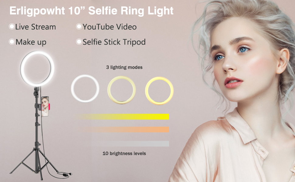 ROCK Black Selfie Ring Light with Tripod Stand & Phone Holder Multi-camera (Model RPH0948)