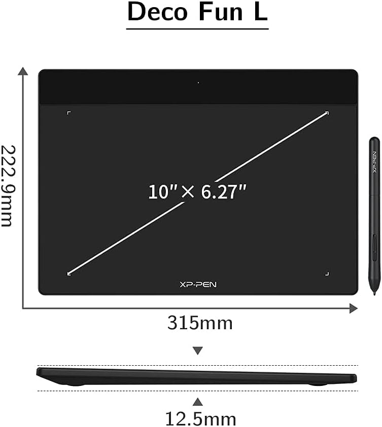 XPPen Deco Fun L Graphic Drawing Tablets 10x6 Inches Digital Drawing Pad Art Tablet with 8192 Levels of Pressure Battery-Free Stylus for Digital