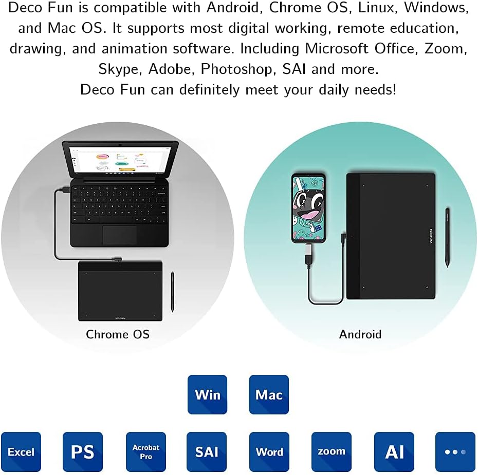 XPPen Deco Fun L Graphic Drawing Tablets 10x6 Inches Digital Drawing Pad Art Tablet with 8192 Levels of Pressure Battery-Free Stylus for Digital
