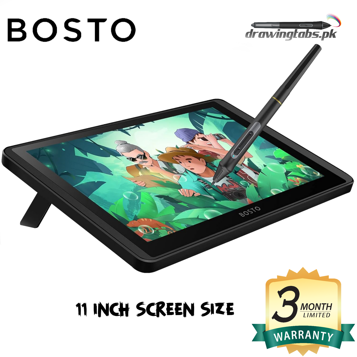 BOSTO 12HD-A H-IPS LCD Graphics Drawing Tablet Monitor 11.6 Inch Size 1366x768 Display 8192 Pressure Level Support Windows MacOS