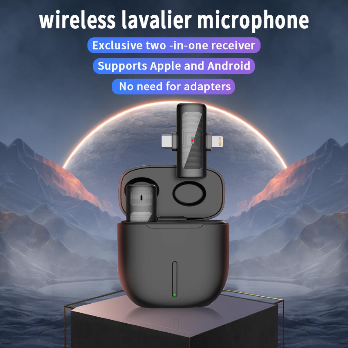 M10 Wireless Lavalier Microphone for iPhone Android USB Type C Phone with Charging Case