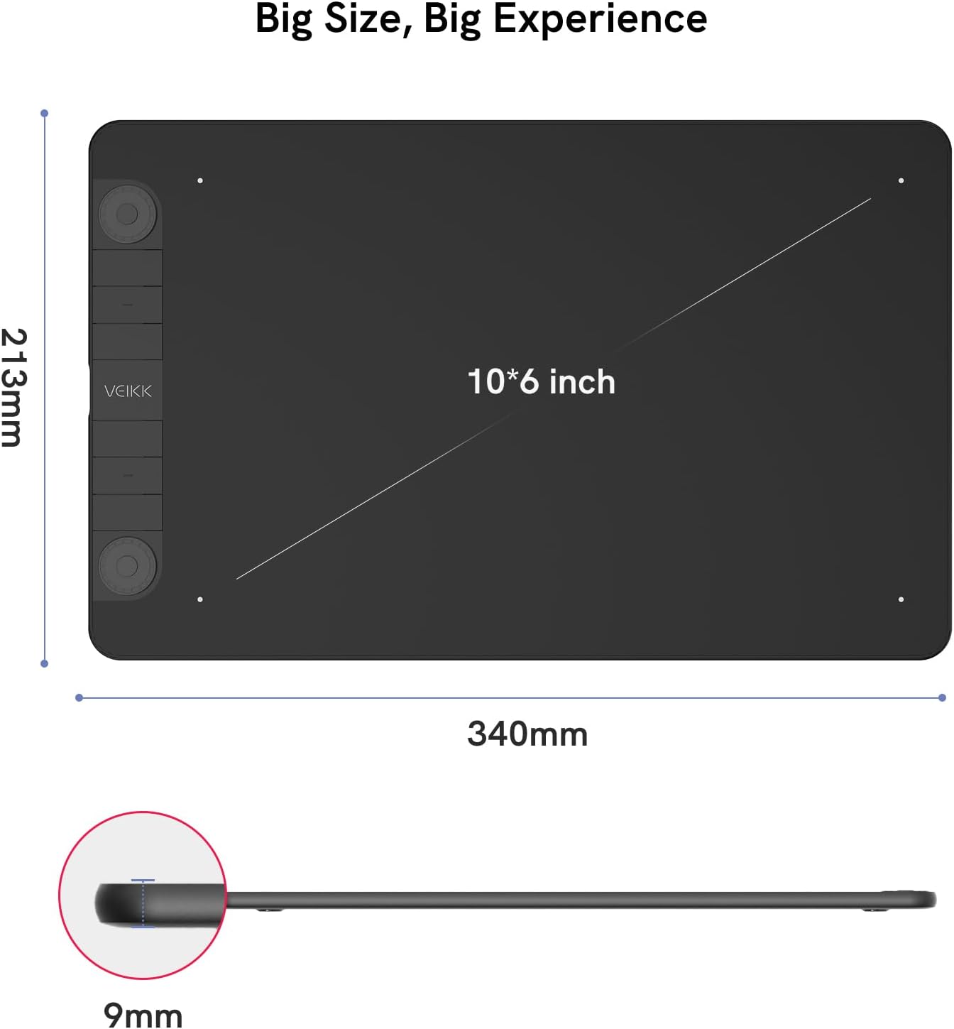 VEIKK VK1060PRO Large 10 x 6 Inch Drawing Tablet with 2 Scroll Wheels