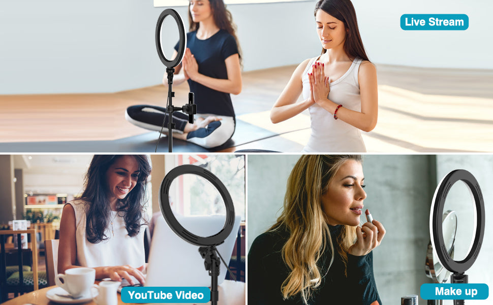 ROCK Black Selfie Ring Light with Tripod Stand & Phone Holder Multi-camera (Model RPH0948)